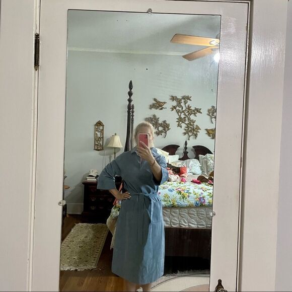 Vtg 70s Gino Rossi light blue ultra suede midi dress with 3/4 sleeves - Picture 8 of 11